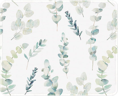 ITNRSIIET Mouse Pad with Stitched Edge Premium Textured Smooth Precise Operation Waterproof Washable Non-Slip Rubber Base Desktop Protection Mat, 10.2×8.3×0.12 inches, Eucalyptus Branches