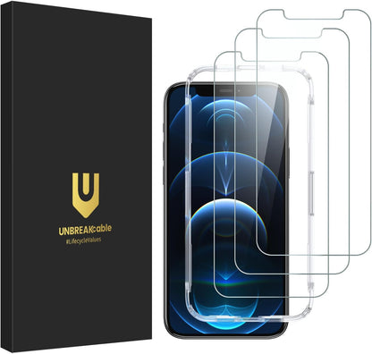 UNBREAKcable Shatterproof Tempered Glass Screen Protector for iPhone 12/12 Pro [3-Pack] [Easy Installation Frame] [9H Hardness] [99.99% HD Clear] [Bubble Free] for Apple 6.1''