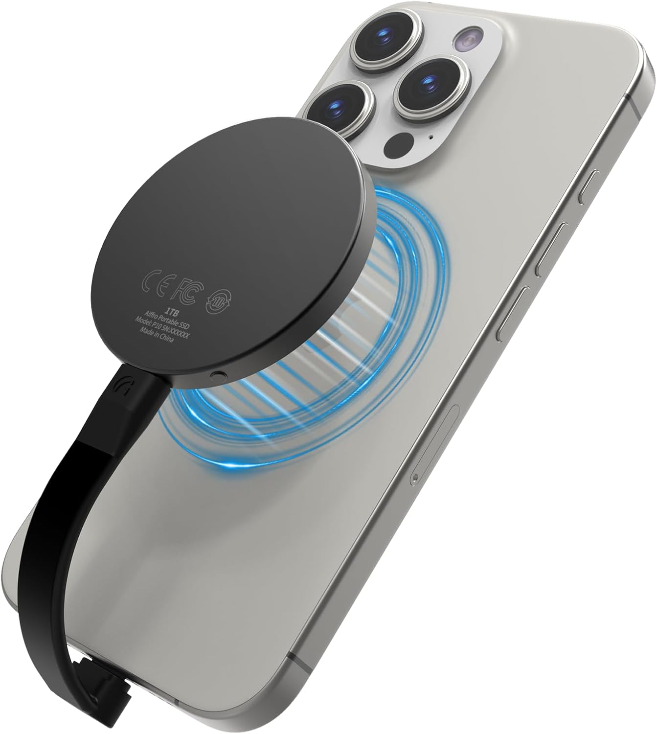 P10 Magnetic PSSD ，For iphone MagSafe Portable SSD, Upto 2000MB/s-Type-C, SM2320，USB 3.2 Gen 2x2 20Gbps, Connectivity, Updated Firmware - Portable Magnetic External Solid State Solution (Black-1T)