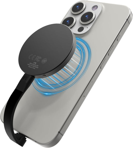 P10 Magnetic PSSD ，For iphone MagSafe Portable SSD, Upto 2000MB/s-Type-C, SM2320，USB 3.2 Gen 2x2 20Gbps, Connectivity, Updated Firmware - Portable Magnetic External Solid State Solution (Black-1T)