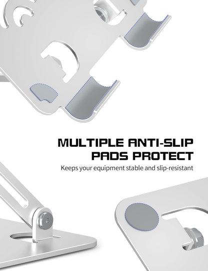 Tablet Stand, Adjustable Tablet Holder for Desk, Premium Aluminum Portable Holder for iPads, Kindle, Switch, and Smartphones, Fits 4-12" Devices Silver, Pro Size