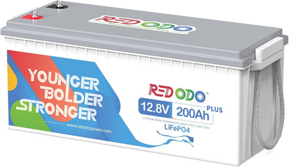 Redodo 12V 200Ah PLUS Lithium LiFePO4 Battery, Max 2560W Power Output, 200A BMS Protection, 4000-15000 Deep Cycles,Perfect for Home Applications, RV, Marine, Scooter, Solar Panel Chargeable