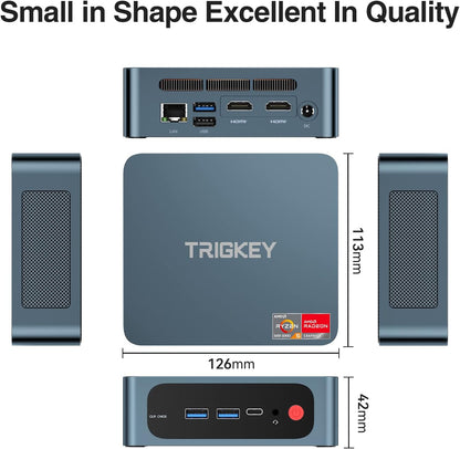 TRIGKEY Mini PC Ryzen 5 5500U(6Cores, 12Threads) 16GB DDR4 500GB M.2 NVME(Max 2200MB/S) SSD, S5 Mini Desktop Computers OS 11 Pro, WiFi6(802.11ax) BT5.2, Triple Display USB 3.2 * 3 Type-C LAN 2.5Gbps
