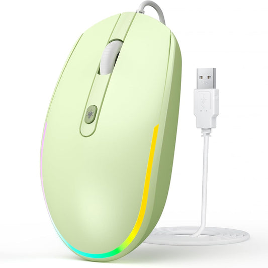seenda Wired Mouse - USB Computer Mouse Wired with RGB Backlit Optical LED Mouse with Attached USB Cord for Laptops Notebooks Chromebook - Green