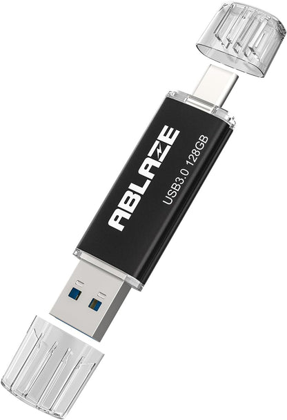 ABLAZE Type C Flash Drive 128GB, Dual USB 3.0+ USB C Flash Drive Compatible with iPhone 16/15,Android Smartphone,Computer,Tablet Mac Laptop