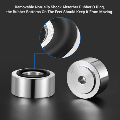 Facmogu 4PCS Silver Aluminum Alloy Speaker Isolation Feet, Turntable Isolation Pad for Reduce Vibration & Resonance, Speaker Spike Pads with Non-Slip Rubber Ring for Amplifier HiFi Devices Recorder CD