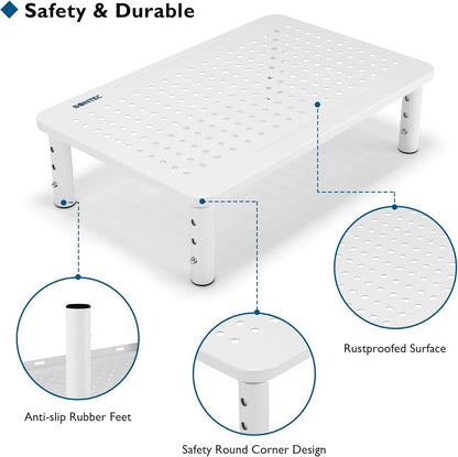 BONTEC 2 Pack 3 Height Adjustable Monitor Stand Riser with Pen Holder, Ergonomic Metal Laptop Stand with Cable Management, Desktop Stand for Computer, Printer, Monitor, Laptop, Black Steel, 14.5 in
