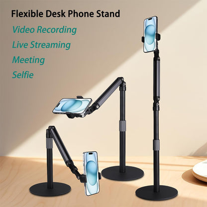 Heavy Duty Overhead Phone Stand for Desk Video Recording for iPhone Holder, with Extension Arm, 360° Swivel, for Filming, Meeting, Cooking, Painting and Crafting