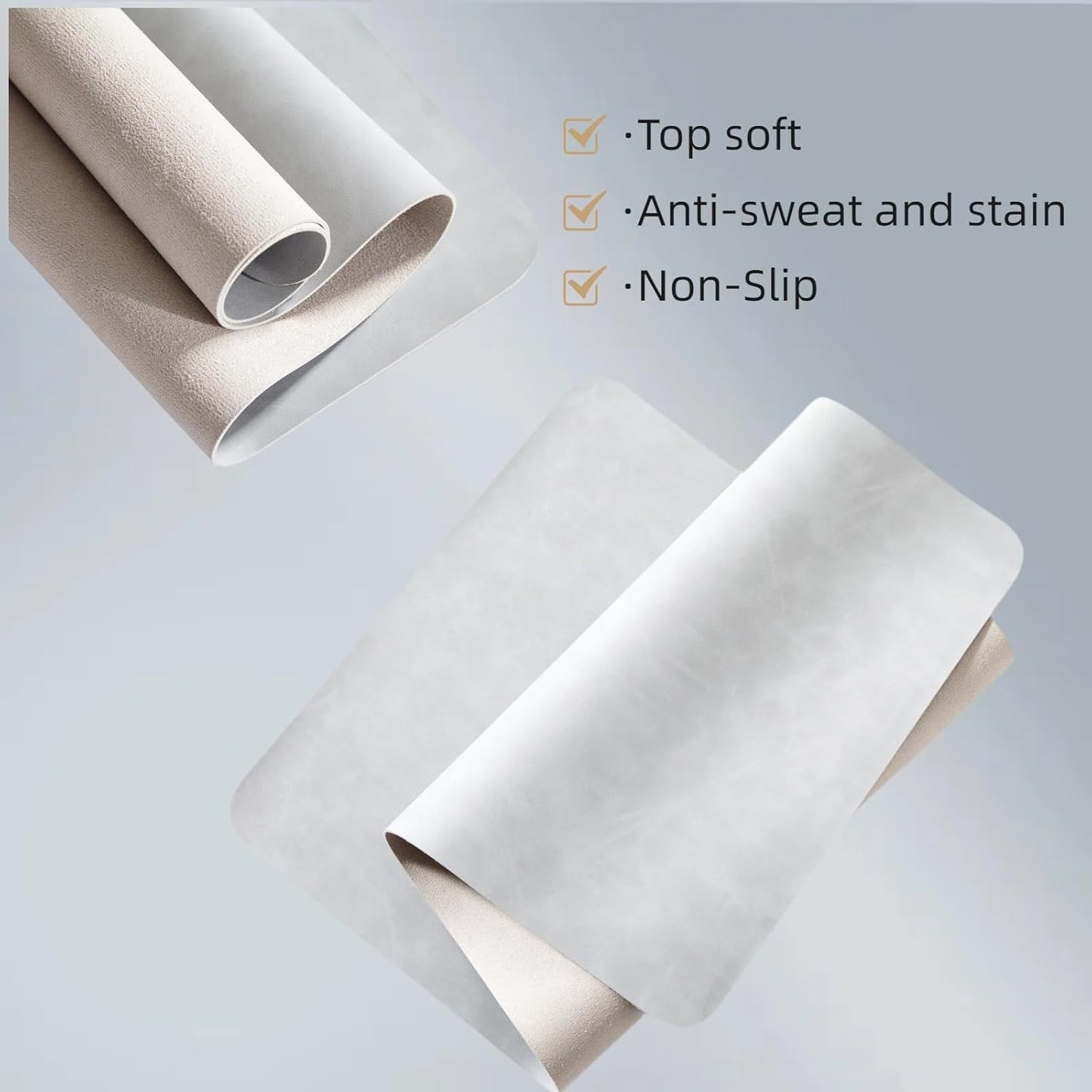 Leather Desk pad for Computer and laptops, Ideal for Gaming and Office use, Large Mouse pad and Keyboard mat,Desk mat for Man. A complimentary Wrist pad and Phone Stand.(Gray-White, 17.7" x 39.37)