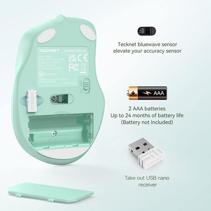 TECKNET Wireless Mouse, 2.4G Ergonomic Optical Mouse, Computer Mouse for Laptop, PC, Computer, Chromebook, Notebook, 6 Buttons, 24 Months Battery Life, 4000 DPI, 6 Adjustment Levels