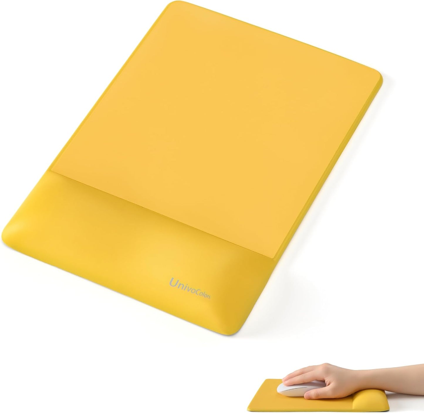 univo colors Design-Wave Wrist Rest Mouce Pad,PE Mouse Sliding Panel+Artificial Sheepskin+Memory Foam+Ergonomic+Anti-Slip Gel,Resilience Support During Work and Gaming,Mouce Accessory,Yellow