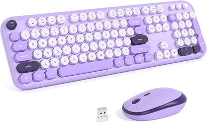 KNOWSQT Wireless Keyboard and Mouse Combo - Lovely Violet Rainbow Full-Sized Typewriter Colorful Keyboards, Round Keycap USB Plug Play Retro Cute Keyboards for Windows, Laptop, PC, Desktop, Computer