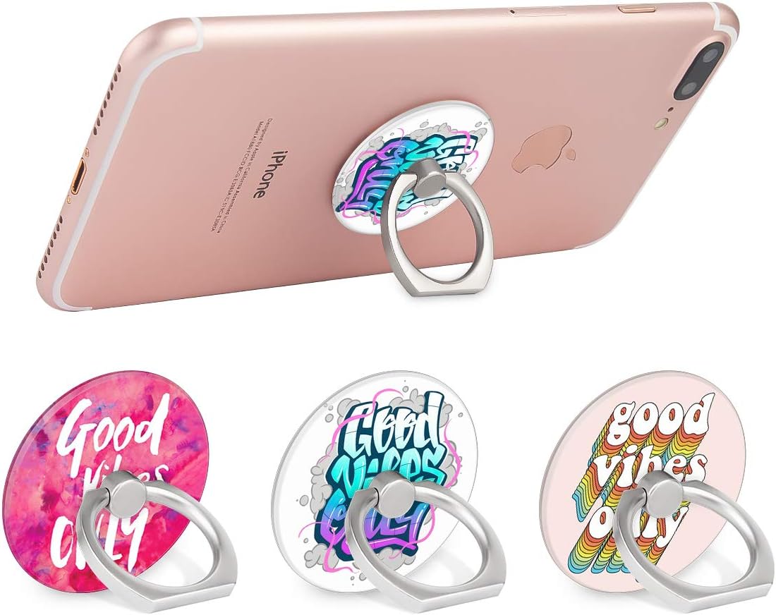 Bonoma Phone Ring Holder, 3 Pack Good Vibes Only Universal Finger Ring Stand Grip Kickstand Compatible with Smartphones and Tablets