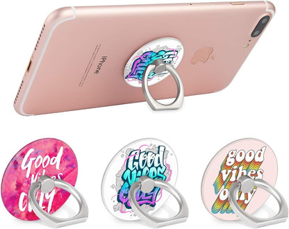 Bonoma Phone Ring Holder, 3 Pack Good Vibes Only Universal Finger Ring Stand Grip Kickstand Compatible with Smartphones and Tablets