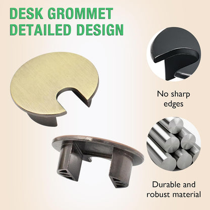 2 Pcs Desk Grommet 1-3/8" / 35 mm, Desk Cord Hole Cover, Cable Grommet Metal Zinc Alloy Materilal, Desk Hole Grommet for Home & Office Pc, Detachable Cable Cord Organizer-Bright Silver