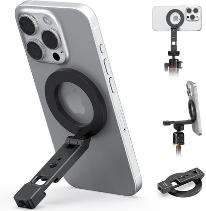 VRIG Magnetic Phone Holder Compatible with Magsafe for iPhone 16 15 14 13 12 Pro Max Plus Series,Aluminum Tripod Mount Adapter with 1/4”-20 & Cold Shoe for Video Recording