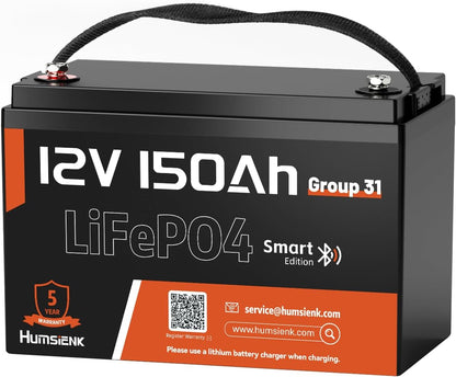 12V 150Ah LiFePO4 Lithium Battery BCI Group31 Bluetooth- Built-in 110A BMS, Deep Cycle Battery for Solar, RV, Marine, Off-Grid Applications - 15000+ Life Cycles, Safe & Lightweight