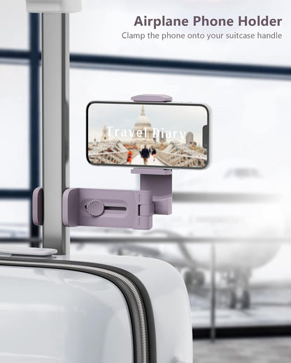 MiiKARE Airplane Travel Essentials Phone Holder, Universal Handsfree Phone Mount for Flying with 360 Degree Rotation, Accessory for Airplane, Travel Must Haves Phone Stand for Desk-Purple&Pink