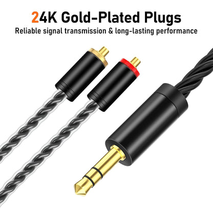 Premium HiFi IEM Cable - Silver-Plated 3.5mm to MMCX Cord, Lossless-Sound in-Ear Monitor Cables for Vibes 201/202, Shure SE215/315/425/535/846-Black (HC001)