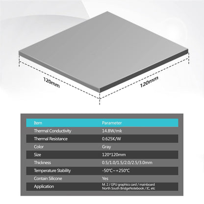 Silicone Thermal Pads 14.8 W/mK, 120x120x1.0mm (1 pcs) Non Conductive Heatsink Cooling Pads for Laptop Heatsink/SSD/CPU/IC/LED Cooler