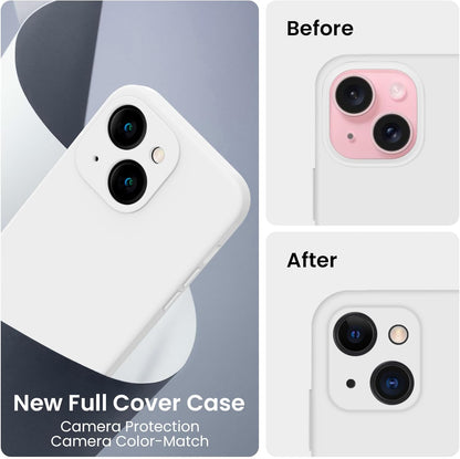 FireNova Designed for iPhone 15 Plus Case, Silicone [Camera Protection] Case with [2 Screen Protectors], Soft Anti-Scratch Microfiber Lining Inside, 6.7 inch, White