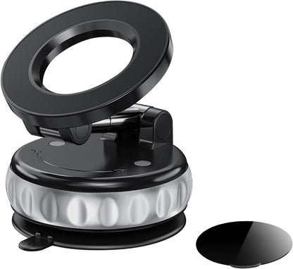 Vacuum Suction Magnetic Phone Holder, 2025 Upgraded Foldable Retractable Magnet Suction Cup Phone Mount for Car, 360° Adjustable Magnetic Phone Stand for Cars/Gyms/Mirrors/Smooth Surface
