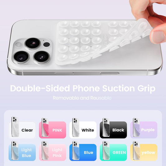 Klearlook Silicone Suction Cup Phone Case Mount Double Sided, Sticky Phone Grip with Higher Suction Power for Cell Phone, Hands-Free Phone Accessories Holder for Selfies and Videos, Transparent