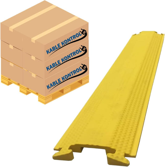 Kable Kontrol Drop Over Floor Cord Cover – 60” Inch Long 1 Channel Cable or Wire Protector – 50 Pcs Bulk Pack - Rubber Ramp for Indoor and Outdoor Use – Yellow