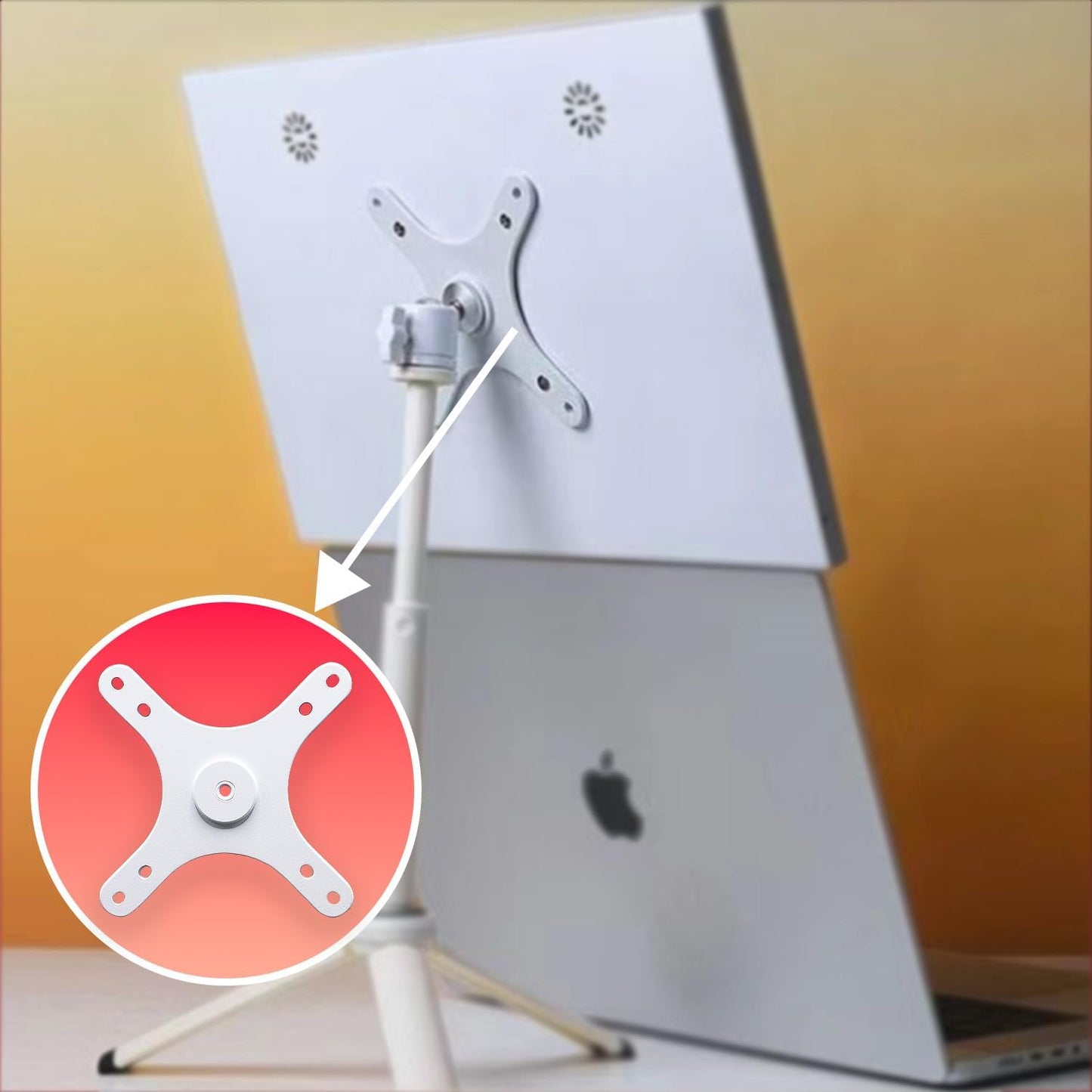 Kado Portable Monitor Mounting Adapter Bracket Plate White, 1/4" Screw Hole to 100x100mm 75x75mm, M4 Screw Set Wall Mount Arm Mount Universal, Tripod Camera Stand for Desktop Monitor Portrait Mode