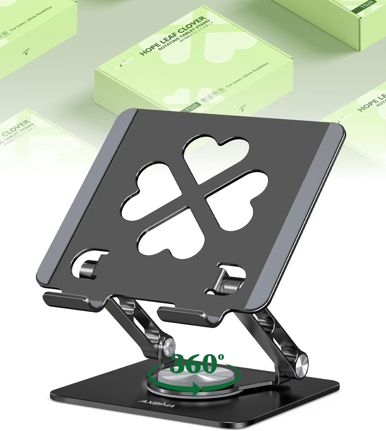 Tablet Stand for iPad, 360° Rotating Aluminum Desktop Holder – Adjustable & Foldable Desk Stand Compatible with iPad Pro 12.9/11, Air 10.9, Samsung Tab S9, Portable for Home Office, Black