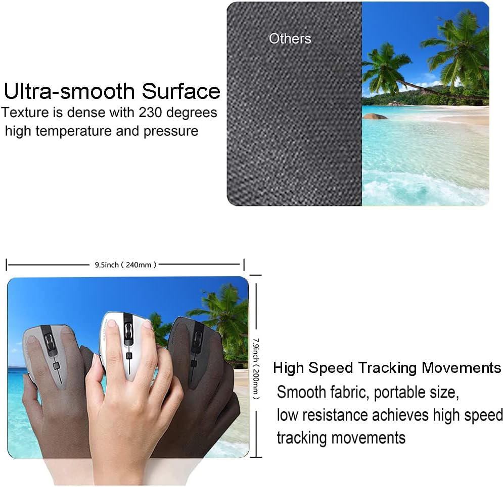 Mouse Pad, Premium-Textured Mouse Mat, Non-Slip Rubber Base Mousepad for Laptop, Computer & PC,9.5×7.9 in,Hawaii Beach