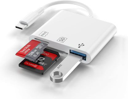 USB C SD Card Reader,3 in 1 USB C Memory Card Reader with Dual Slots and USB Port for iPhone 16 15 Pro Max 15 Plus/Mac/iPad Pro/MacBook Pro/Air/Mini Android Laptop More USBC Typec Devices-Plug & Play