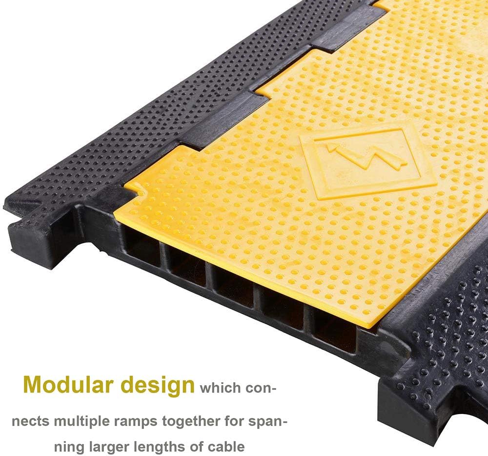 Reliancer 5 Channel Rubber Cable Protector Ramp Traffic Speed Bump 18000lbs Capacity Heavy Duty Cable Protective Cover Ramp Driveway Hose Cord Track Protector Wires Concealer w/Flip-Open Top Cover