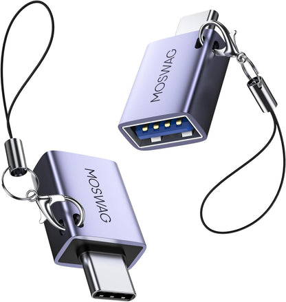 MOSWAG 2 Pack USB C to USB Female Adapter, USB 3.0 to Thunderbolt 3 OTG Adapter Compatible with iPhone 16 15 Max,MacBook Pro Air,Mac,iPad,Microsoft Surface Go,Samsung S24 S23 S22