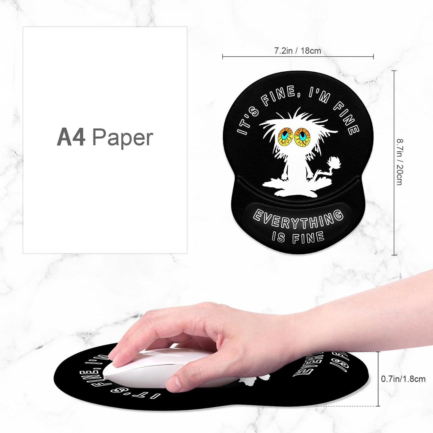 ITNRSIIET Ergonomic Mouse Pad with Gel Wrist Support Small Wrist Rest Smooth Surface Non-Slip PU Base Comfortable Office Supplies Pain Relief, 8.7 x 7.2 inches, Funny Cat