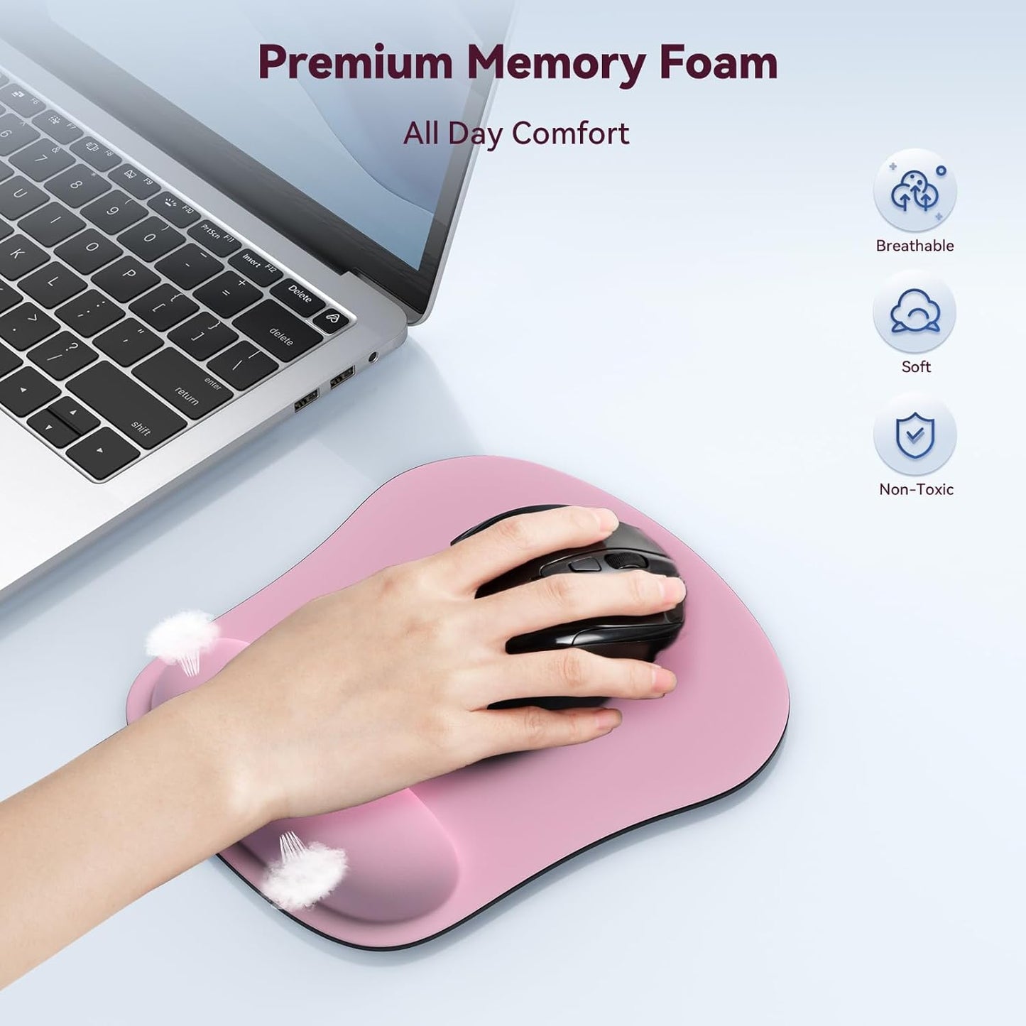 TECKNET 2 Pack Mouse Pad with Wrist Support, Ergonomic Gaming Mouse Pad Pain Relief, Portable Comfortable Mousepad for Computer, Laptop, Office, Home Non-Slip Base, Waterproof Surface - Pink