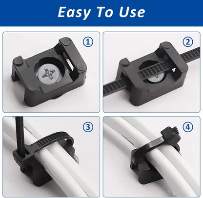 Cable Zip Tie Mounts Kit - 240 Set Wire Cable Clips Organizer Holders with 8" Cable Ties, Saddle Type Mounts Base and Tapping Screw