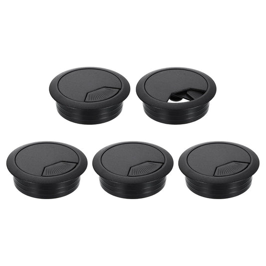 uxcell 5 Pcs 50mm (1.97 Inch) Desk Grommet, Plastic Cable Hole Cover, Wire Cord Cable Organizer for Home Office Computer Desk Cabinet, Black