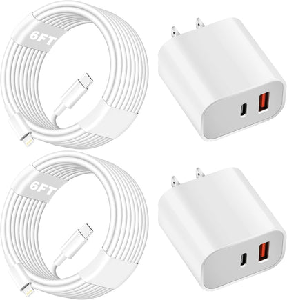 iPhone Charger Fast Charging Block,Dual Port Fast Apple iPhone Charger [Apple MFi Certified]2Pack 20W Quick Double iPhone Wall Charger,6FT USBC to Lightning Cable For iPhone 14 ProMax/13/12/SE/Airpods