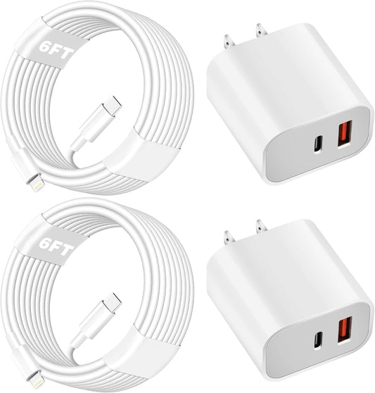 iPhone Charger Fast Charging Block,Dual Port Fast Apple iPhone Charger [Apple MFi Certified]2Pack 20W Quick Double iPhone Wall Charger,6FT USBC to Lightning Cable For iPhone 14 ProMax/13/12/SE/Airpods