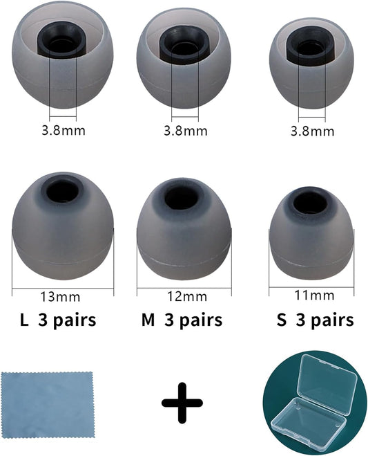 Earbud Tips Ear Bud Tips Soft Anti Slip Washable and Reusable Silicone Replacement Earbud Tips Fit Most in-Ear Earbuds(Inner Hole 3.8mm -5.1mm) 18pcs S M L