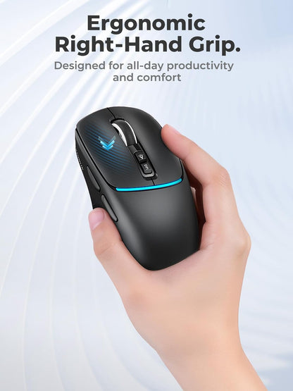 R108 Bluetooth Wireless Mouse – Dual Bluetooth ＆ 2.4GHz USB Receiver, 4 DPI Levels (1000–3200), Type-C Rechargeable, Ergonomic Right-Hand Grip, Silent Click, for Computer/Mac/Laptop - Black