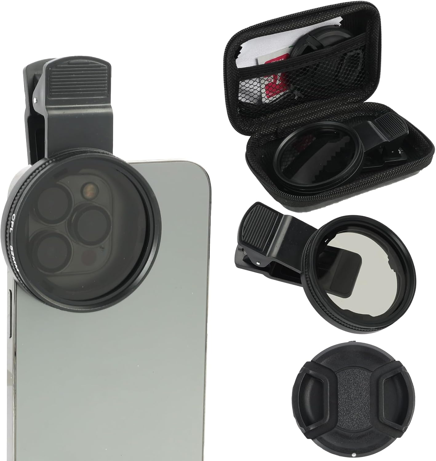 52mm CPL Filter for Phone Camera Clip Kit, Universal Phone Polarizing Filter Attachment Compatible with iPhone 16/15 / 14/13 Series, Polarizer to Enhance Vibrant Color and Reduce Glare