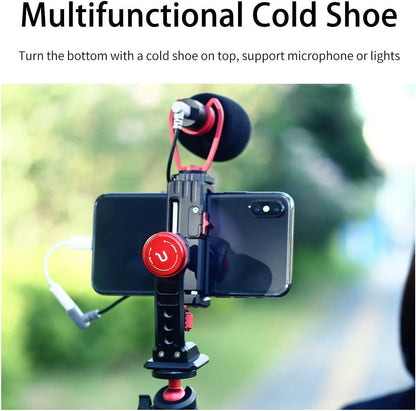 Cell Phone Tripod Mount, ULANZI ST-14 Smartphone Tripod Mount Adapter Aluminum with Cold Shoe, 360° Cell Phone Stand Holder Clamp for iPhone17 16 15 14 13 12 11 Max Pro iPhone X XR Xs 6 7 Plus