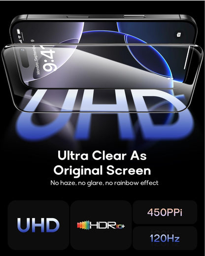 3 Pack for iPhone 16 Plus Tempered Glass Screen Protector:9H+ Durable, Auto Positioning, Bubble Free, High Definition, Easy Installation