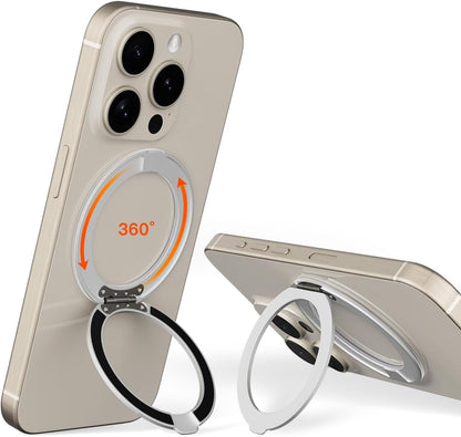 COOLQO 1Pc 360 Spin Cell Grip Ring Phone Stand [Upgrade Gear Hinge Stress Anxiety Relief] Magnetic Holders for Your car Accessories Desk Mount Compatible with iPhone All Smartphones, Silver