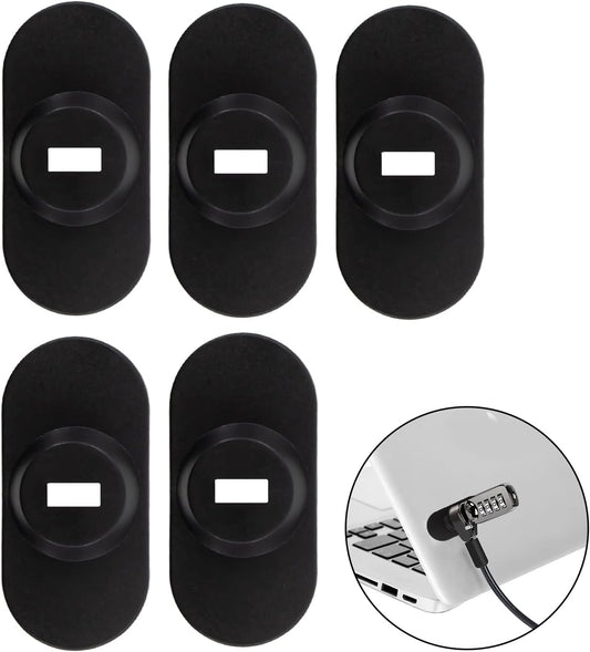 5Pack Anti Theft Self-Adhesive Security Plate with Slot for Cables to Lock Down Laptops, Mac Book, Tablets, iPad, or Other Computer (Black)