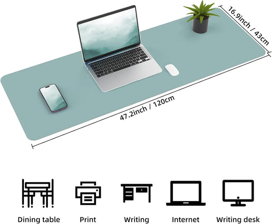 Leather Desk pad Protector, Large Desk mat with Natural Cork & PU Leather,Mouse pad,Non-Slip Office Desk Mat,Waterproof Desk Writing Pad for Office and Home (35in*17in, Light Blue)