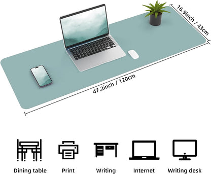 Leather Desk pad Protector,47 * 17in Large Desk mat with Natural Cork & PU Leather,Mouse pad,Non-Slip Office Desk Mat,Waterproof Desk Writing Pad for Office and Home (Light Blue)