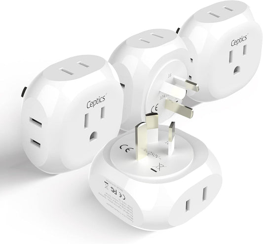 Ceptics Australia, New Zealand, China Travel Plug Adapter by - 4 Input - USA to Any Type I Countries Such as New Zealand, Argentina and More - 4 Pack (PT-16), White (PT-16-4PK)